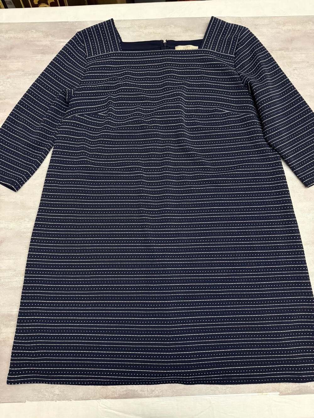 Loft Plus Size 20 Navy Blue and White Textured Stripe Square Neck Shift Dress